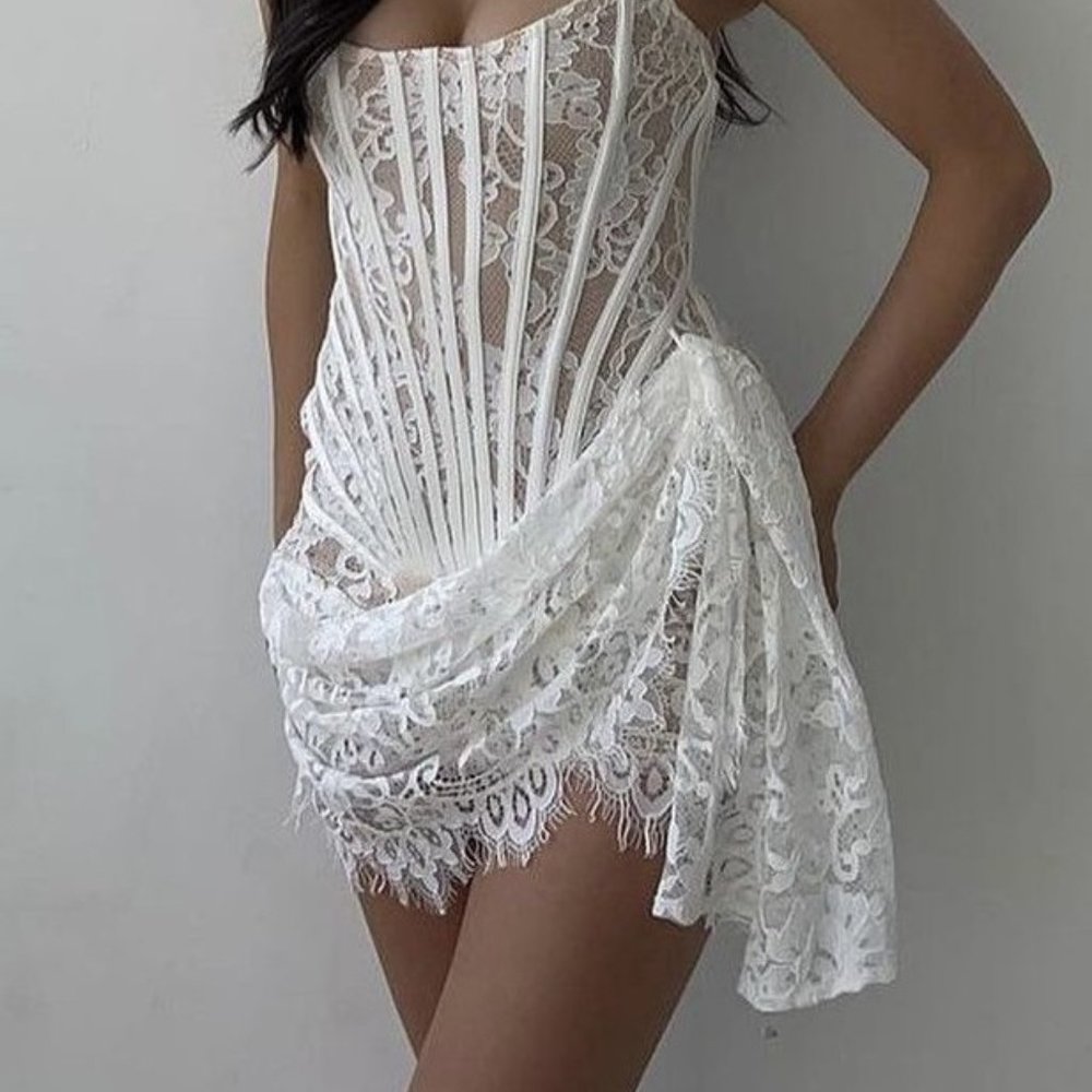 Heiress Beverly Hills White Lace Corset Mini Dress NWT